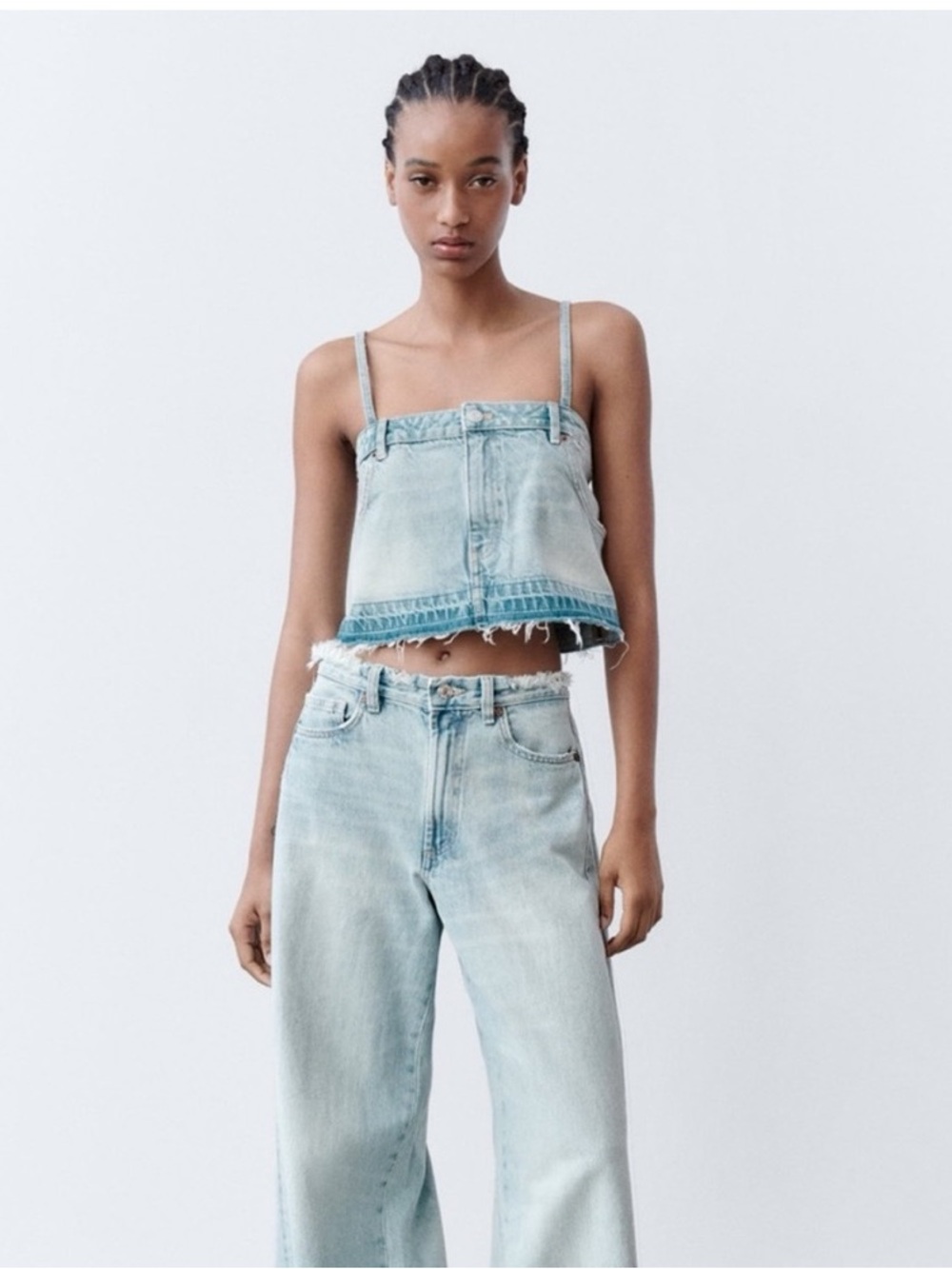 NWT ZARA Cropped Denim Spaghetti Strap Top Women’s Size Medium Jean Tank Top